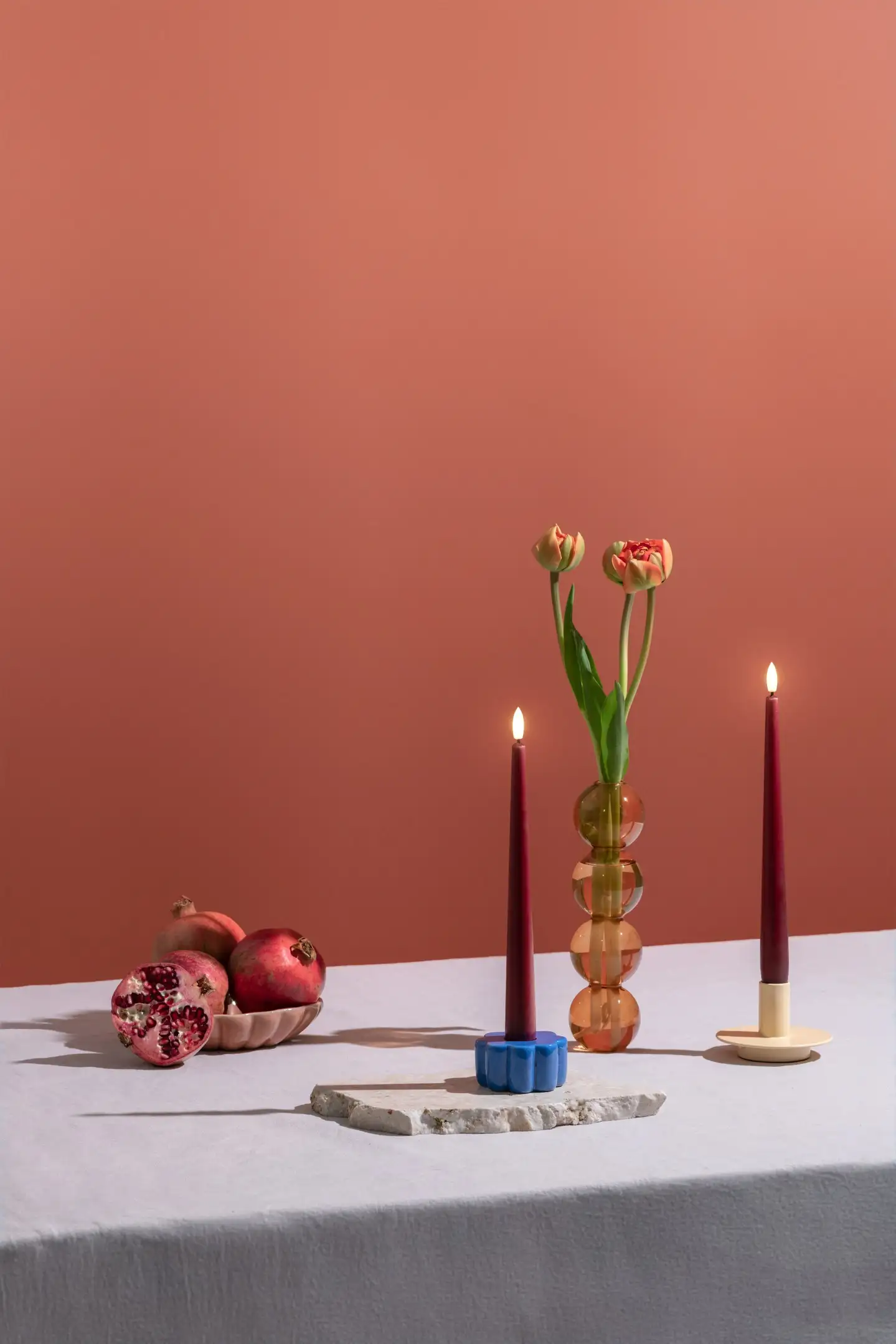 Moods & More led-kaars diner silk slim 23 x 250 mm 2-pack cranberry - Afbeelding 2
