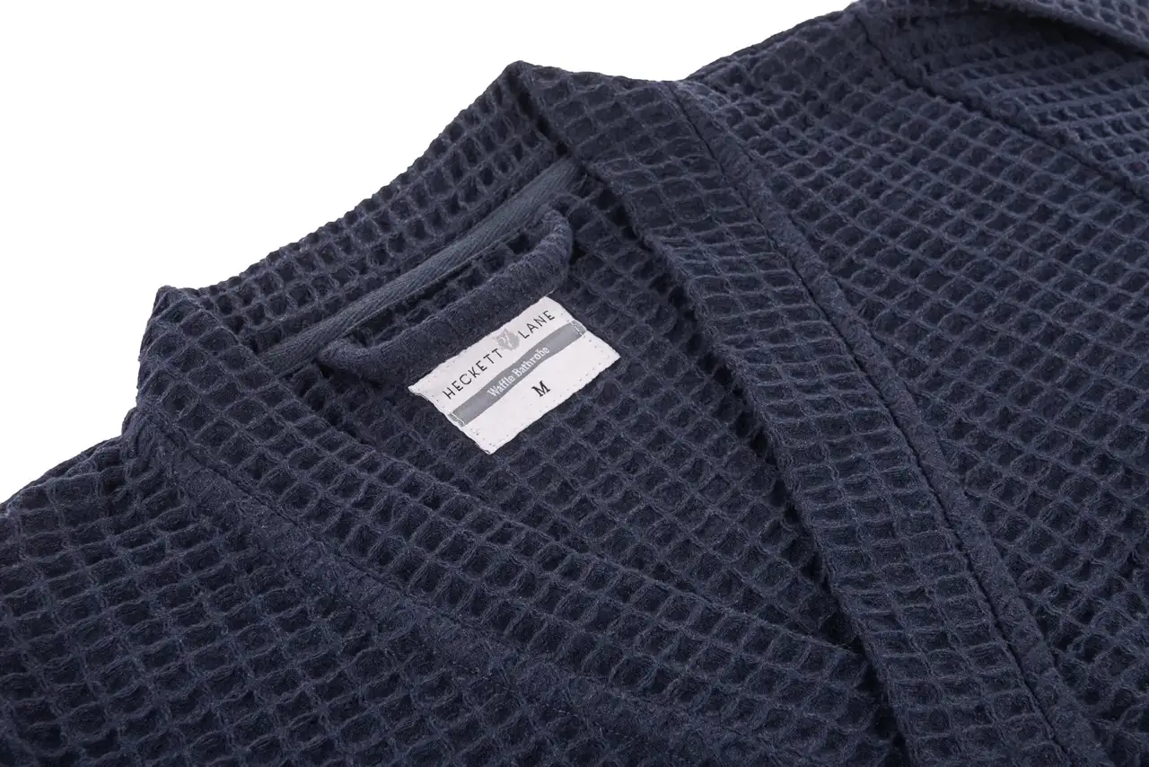 Heckett Lane Badjas wafel navy blue - gerecycled katoen - S - Afbeelding 3