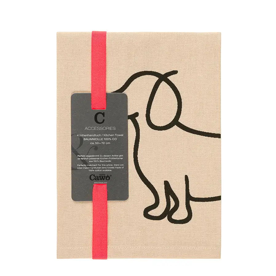 Cawö theedoek We Love Dogs 6248 beige-zwart 50x70cm - Afbeelding 2