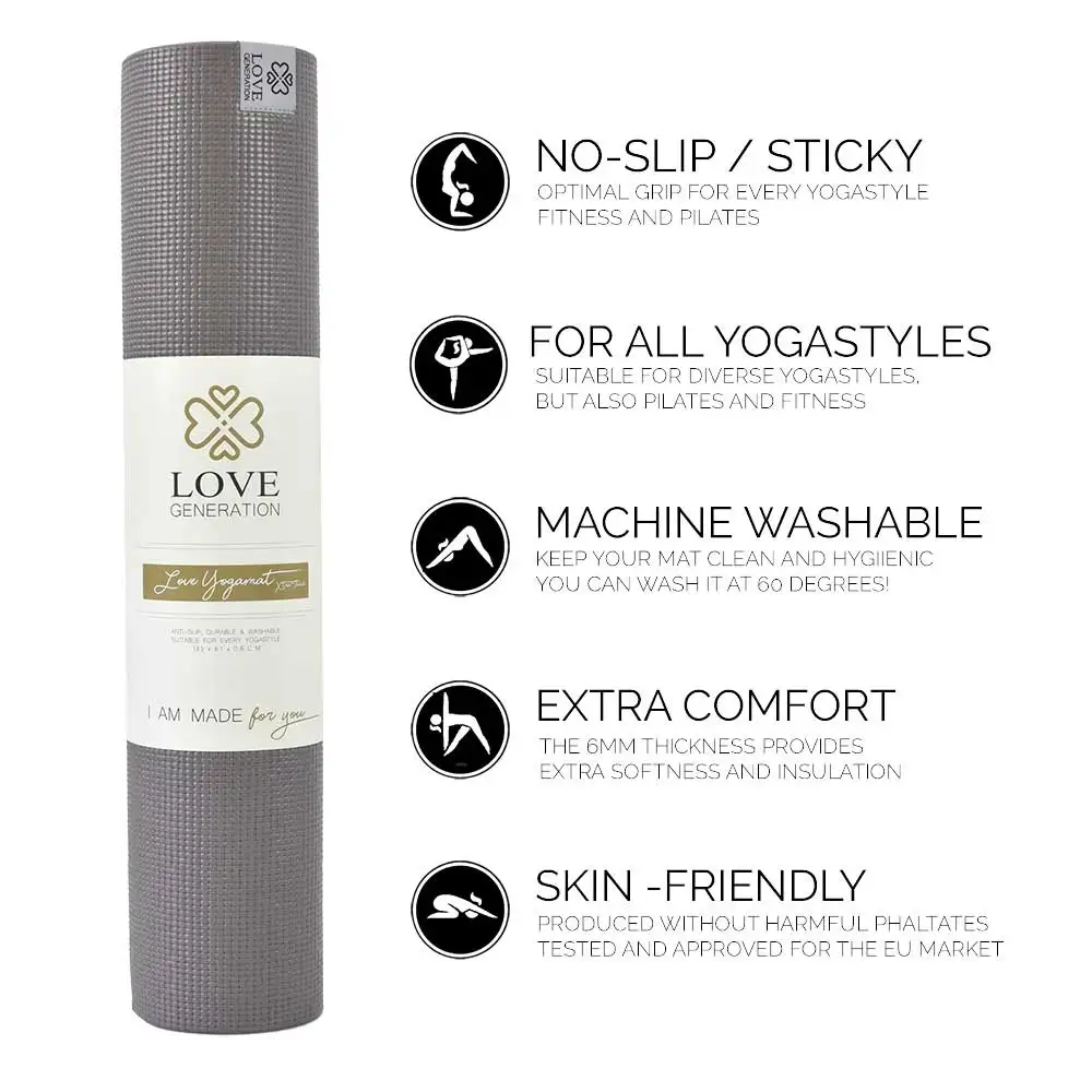 Love Generation - Love yogamat taupe-warm grijs 6mm - Afbeelding 3