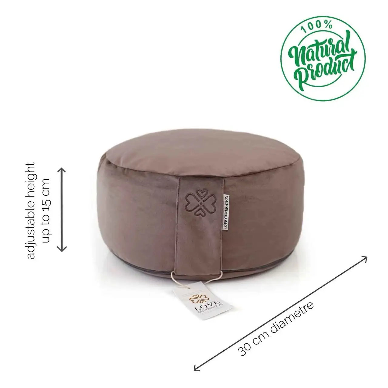 Love generation meditatiekussen Velvet blissful brown 30x15cm - Afbeelding 2