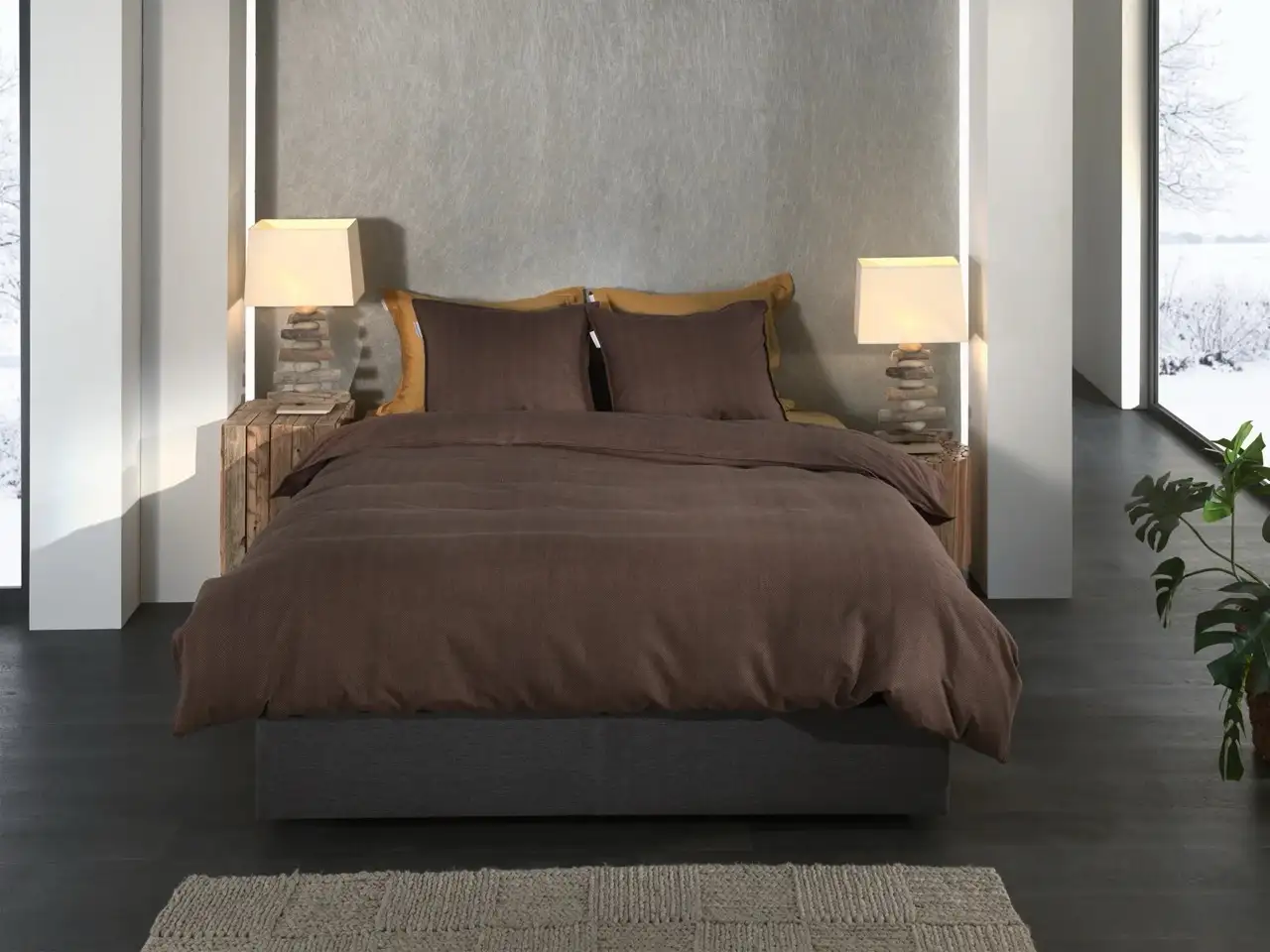 Heckett Lane flanellen dekbedovertrek Spina coffee quartz - 1-persoons 140x200/220cm + 1 sloop