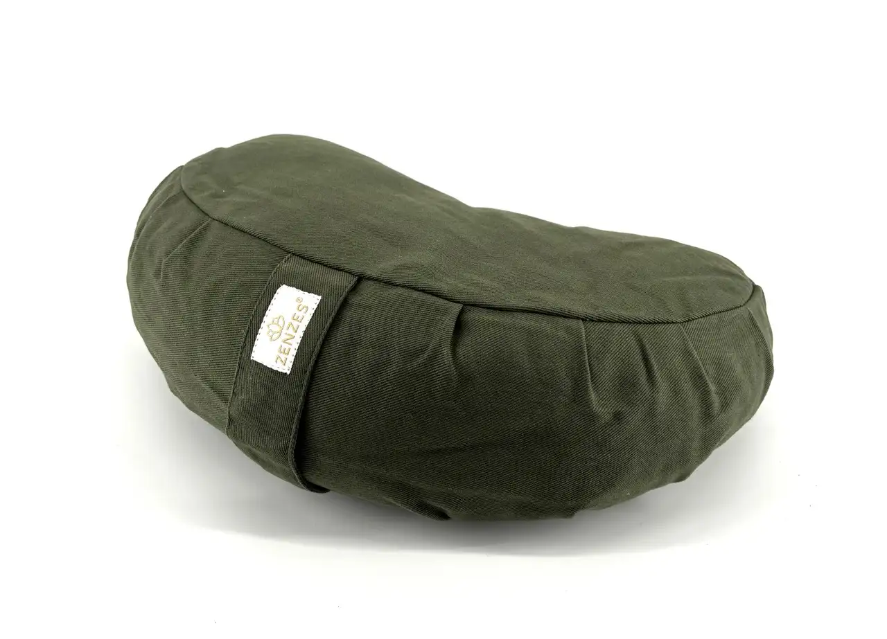 ZENZES® Pro Eco meditatiekussen Halve Maan olijfgroen 40x20x12cm - Afbeelding 2