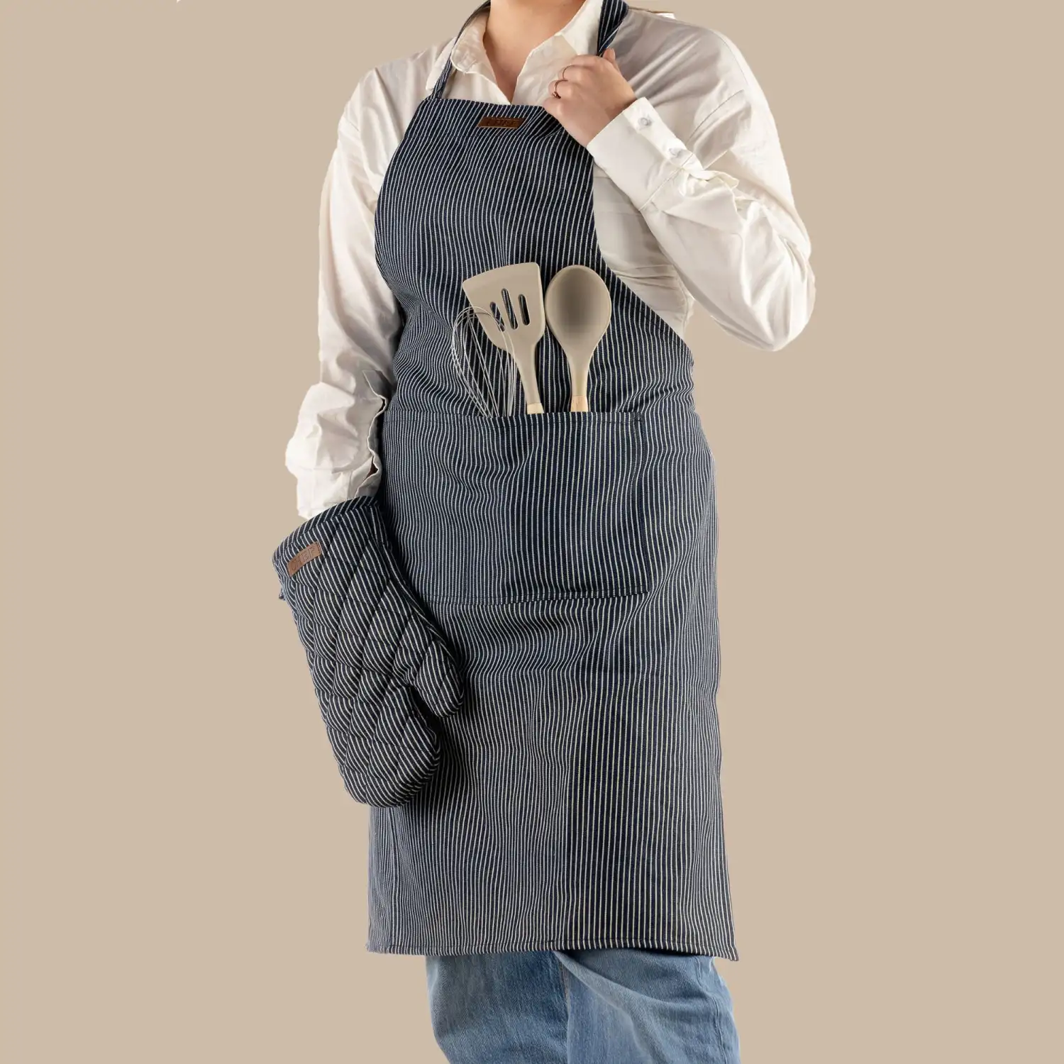Textino keukenschort Robert set met ovenwanten denim blauw - Afbeelding 2
