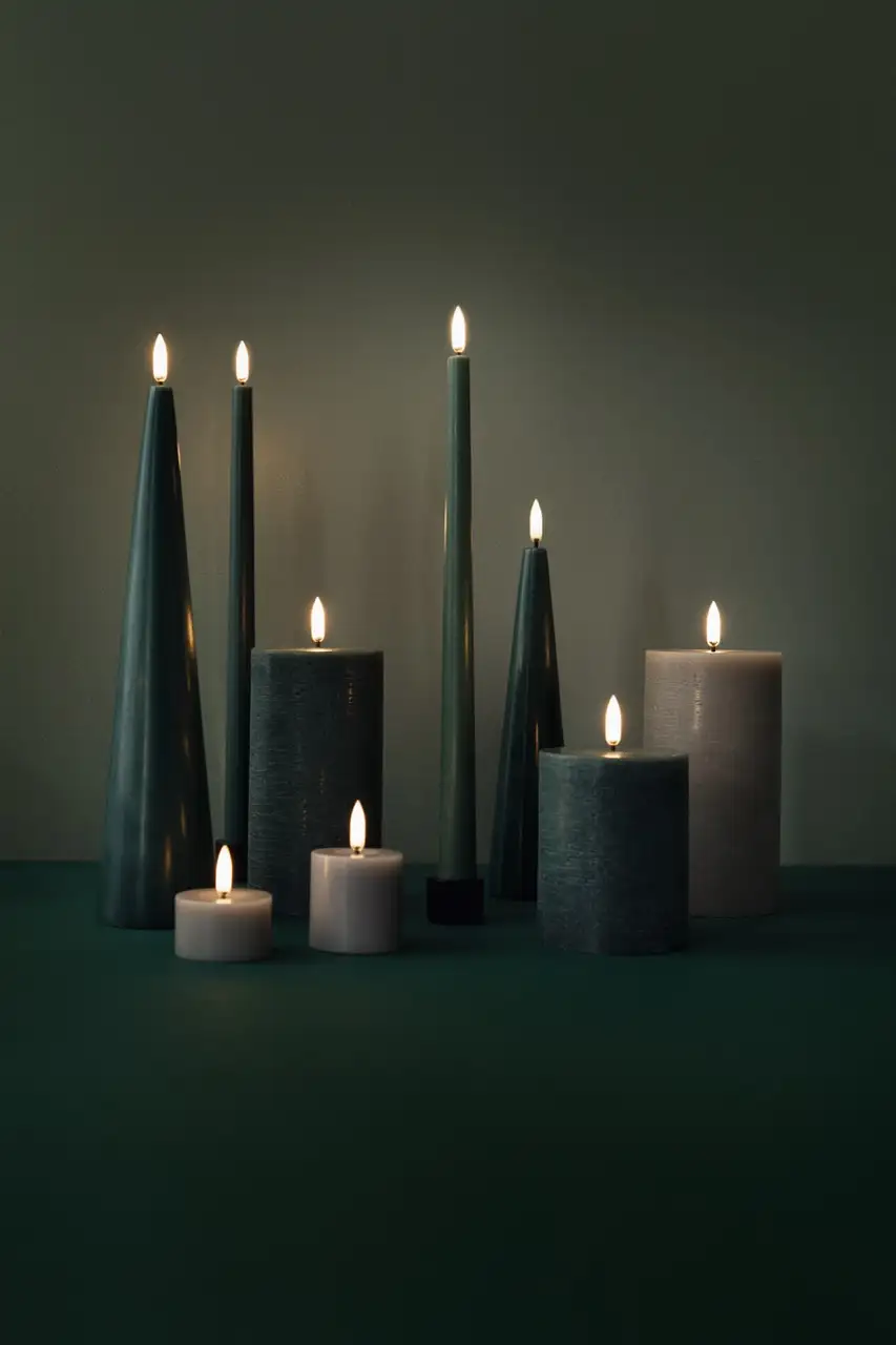 Uyuni led-kaars diner slim 2,3 x 25cm pine green 2pack - Afbeelding 2
