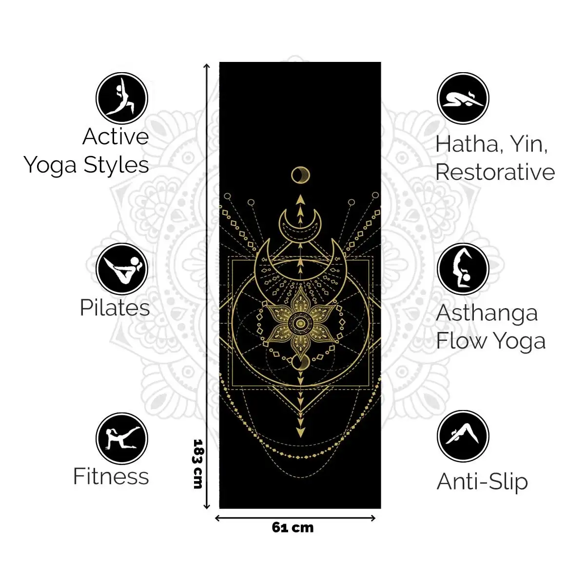 Love Generation yogamat - Sacred print - zwart 6mm - Afbeelding 5