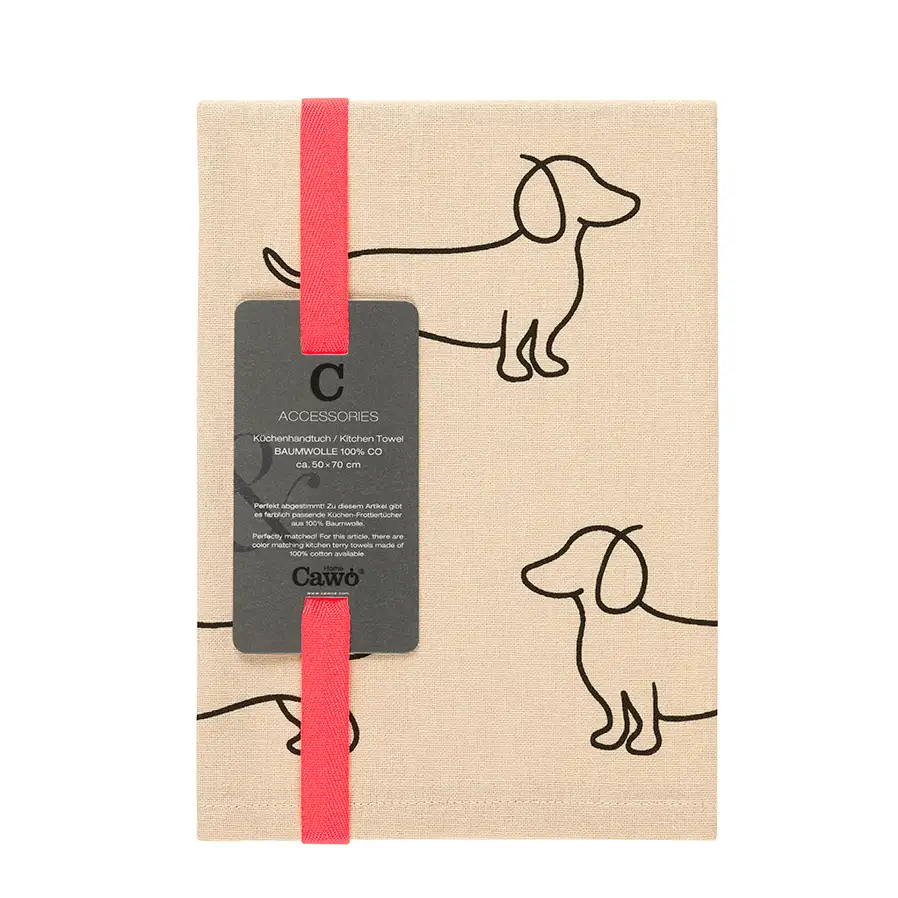 Cawö theedoek We Love Dogs 6246 beige-zwart 50x70cm - Afbeelding 2