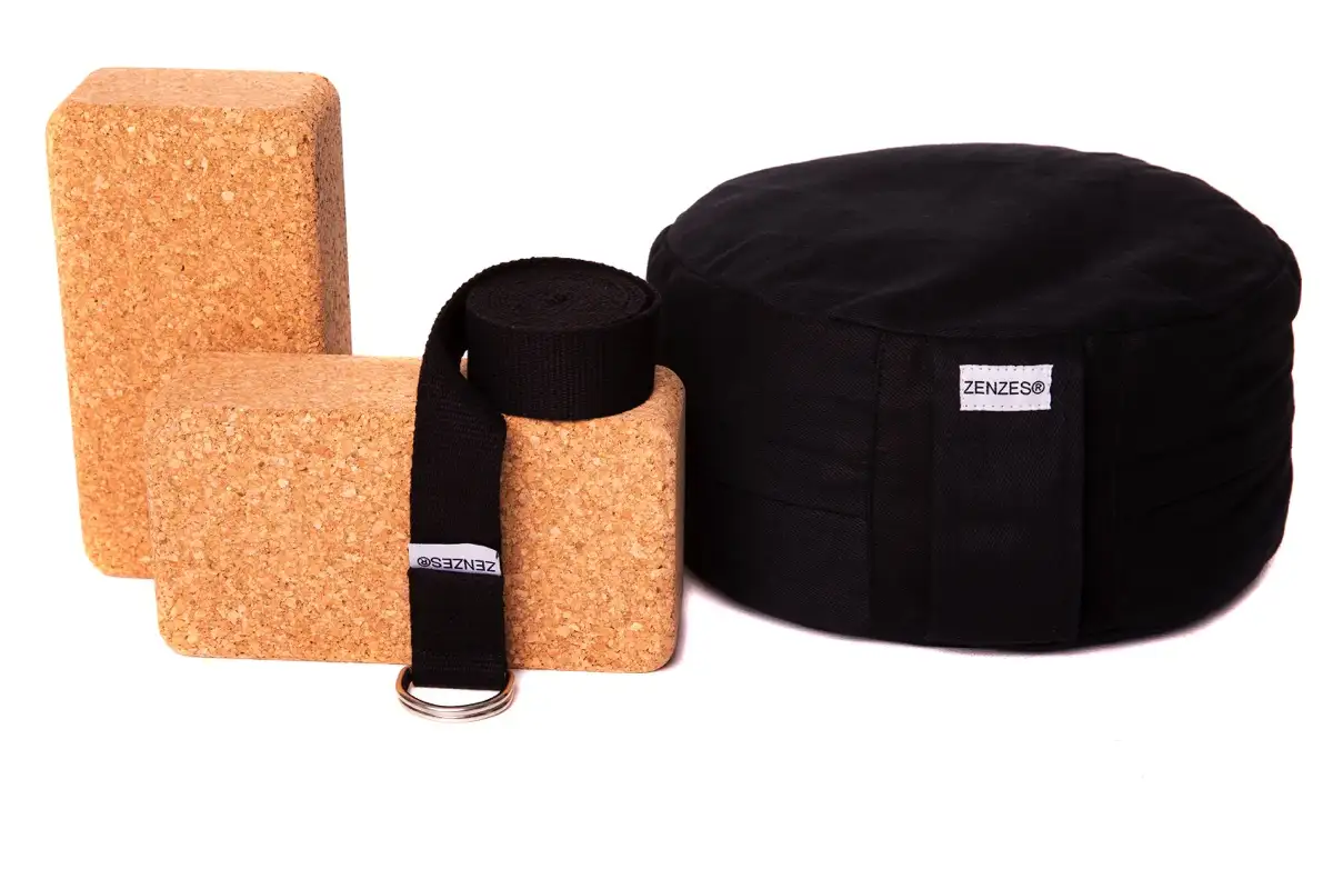 ZENZES® Pro Eco meditatiekussen met yogariem en 2 yogablokken - zwart