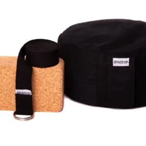 ZENZES® Pro Eco meditatiekussen met yogariem en yogablok - zwart