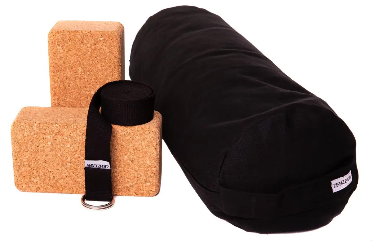 ZENZES® Pro Eco bolster met yogariem en 2 yogablokken - zwart