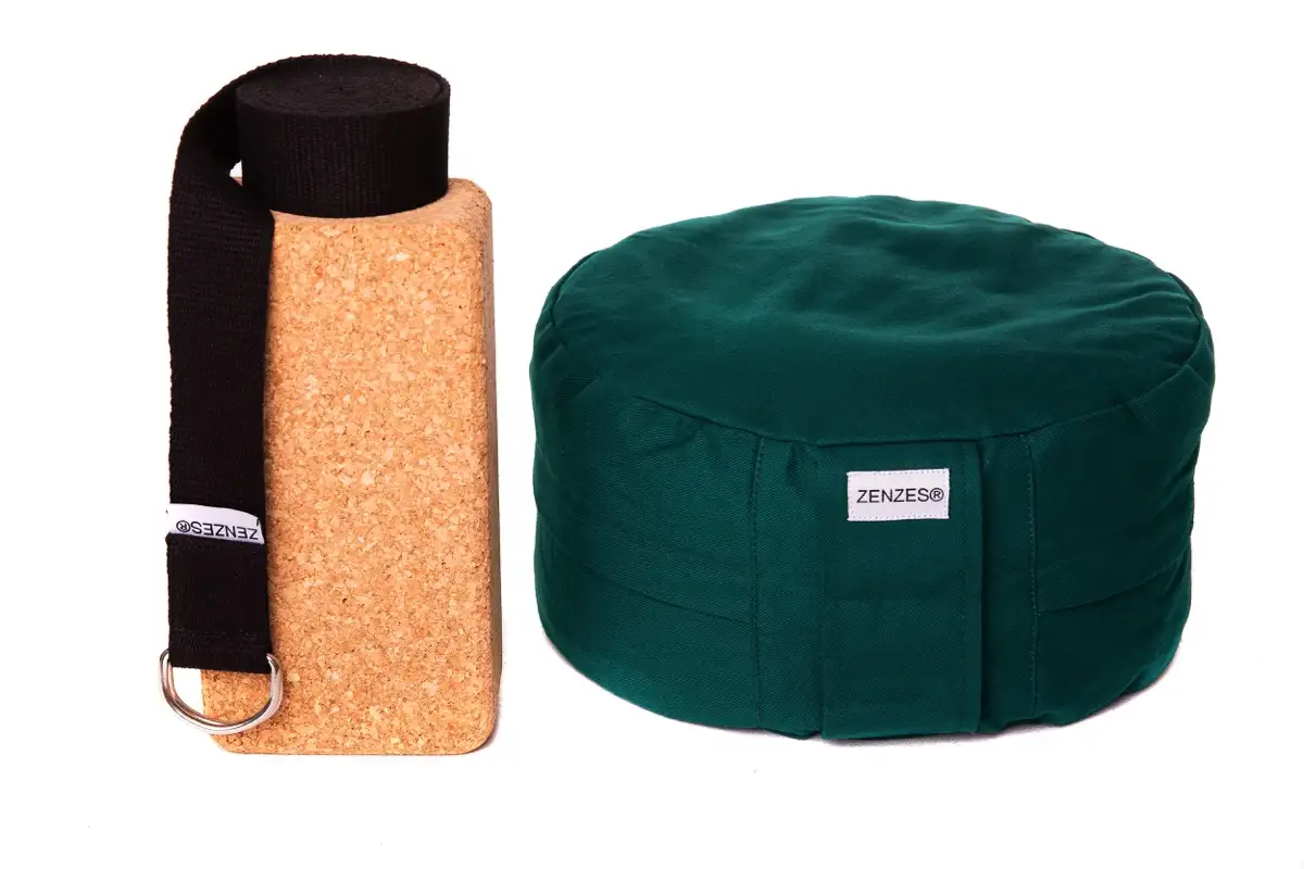 ZENZES® Pro Eco meditatiekussen met yogariem en yogablok - groen