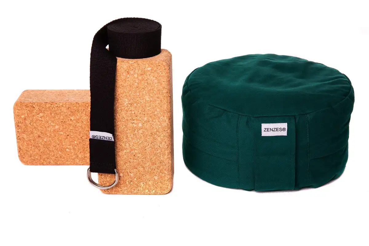 ZENZES® Pro Eco meditatiekussen met yogariem en 2 yogablokken - groen