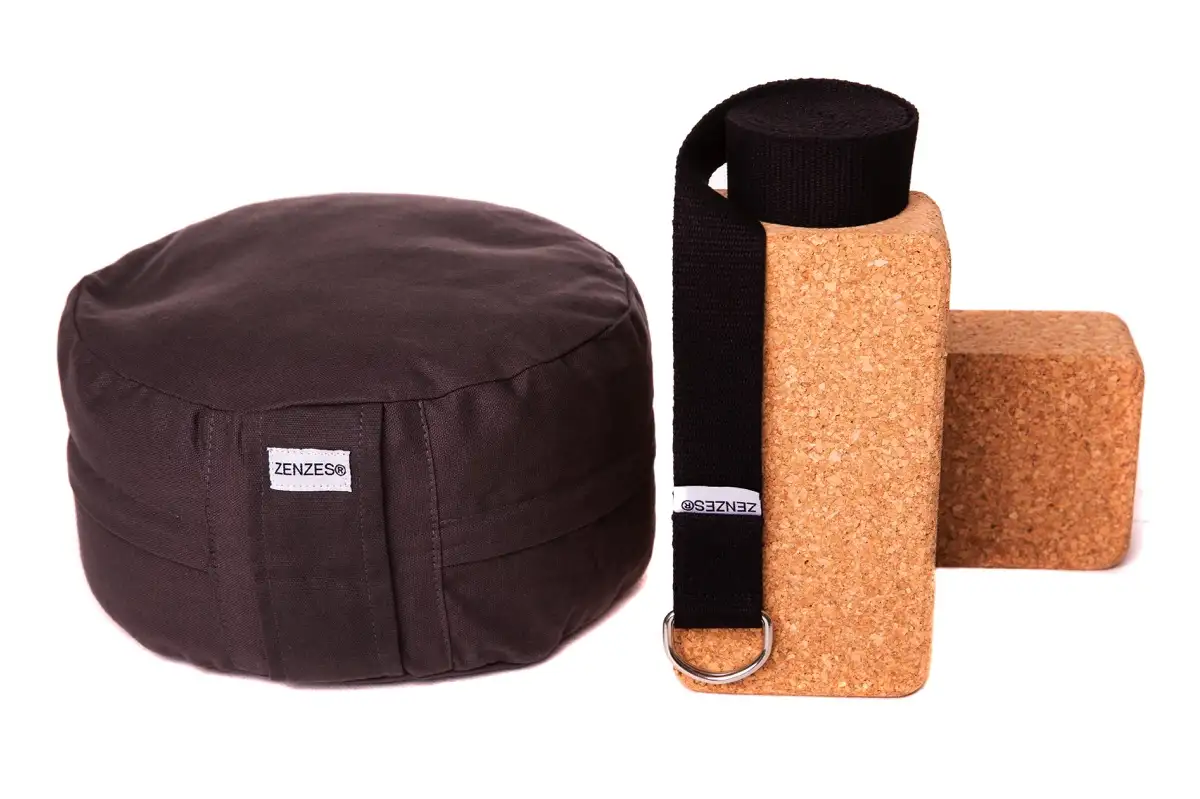ZENZES® Pro Eco meditatiekussen met yogariem en 2 yogablokken - antraciet
