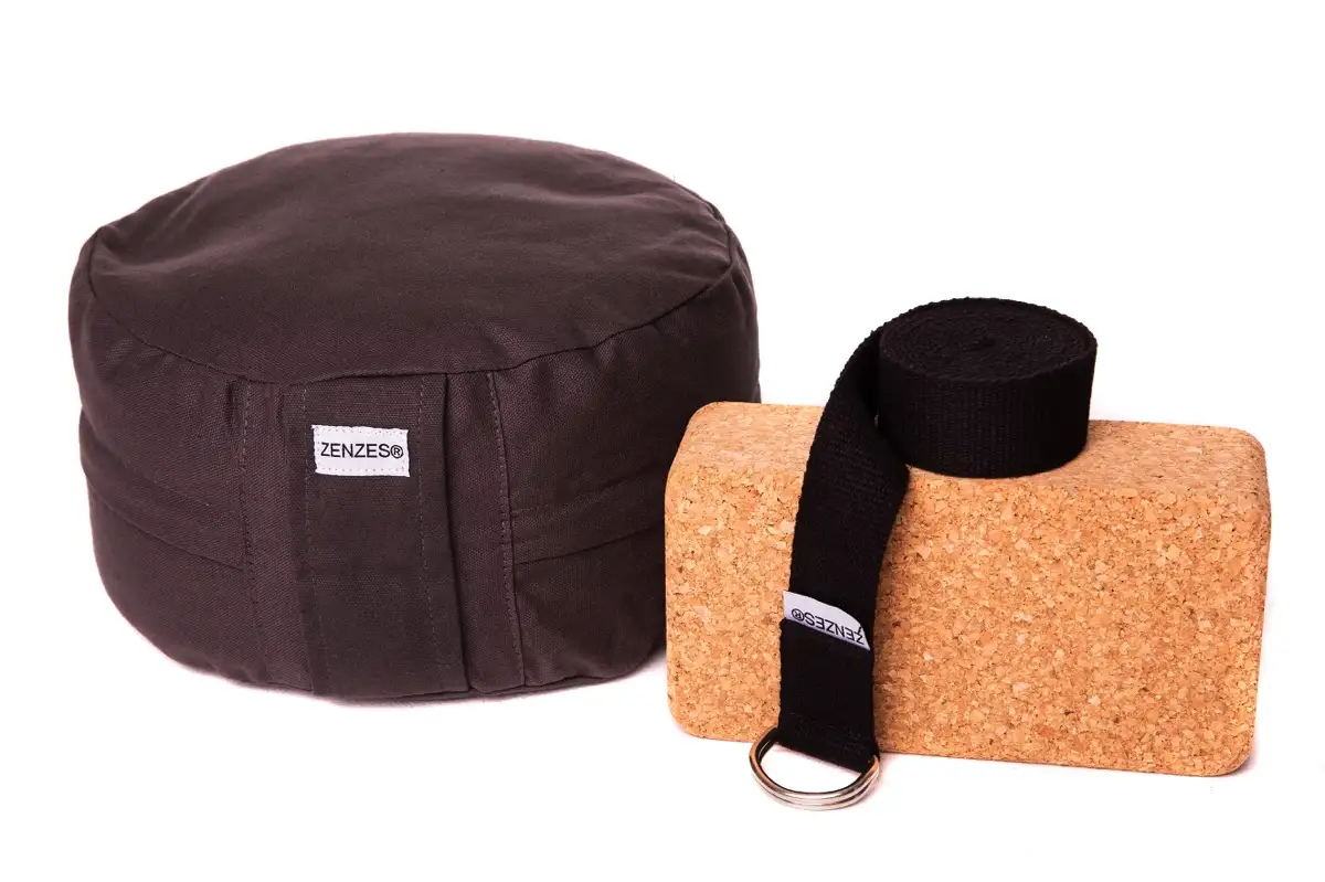 ZENZES® Pro Eco meditatiekussen met yogariem en yogablok - antraciet
