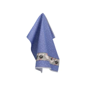 Bunzlau Castle theedoek Chickens royal blue