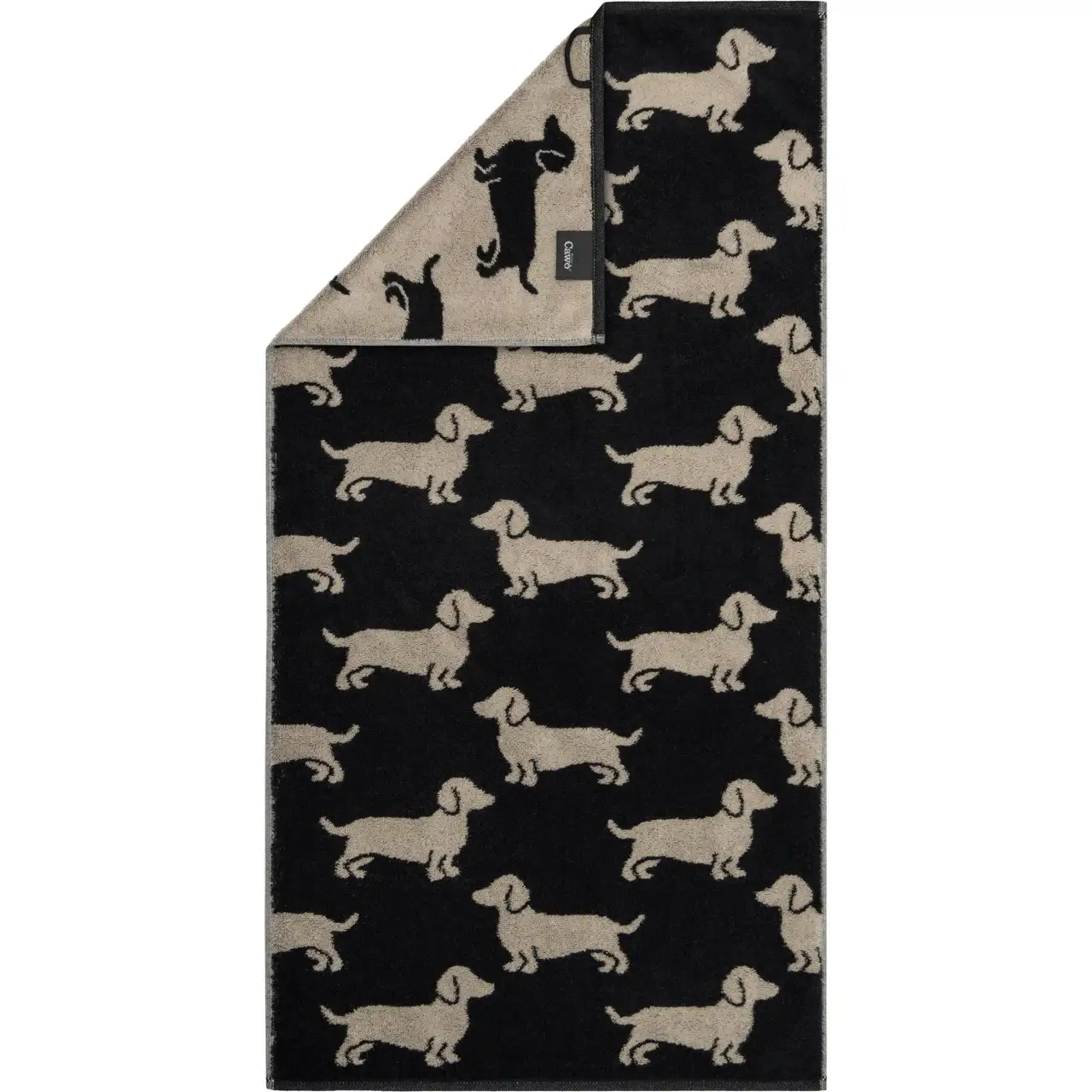 Cawö handdoek We Love Dogs 6246 zwart-beige 50x100cm