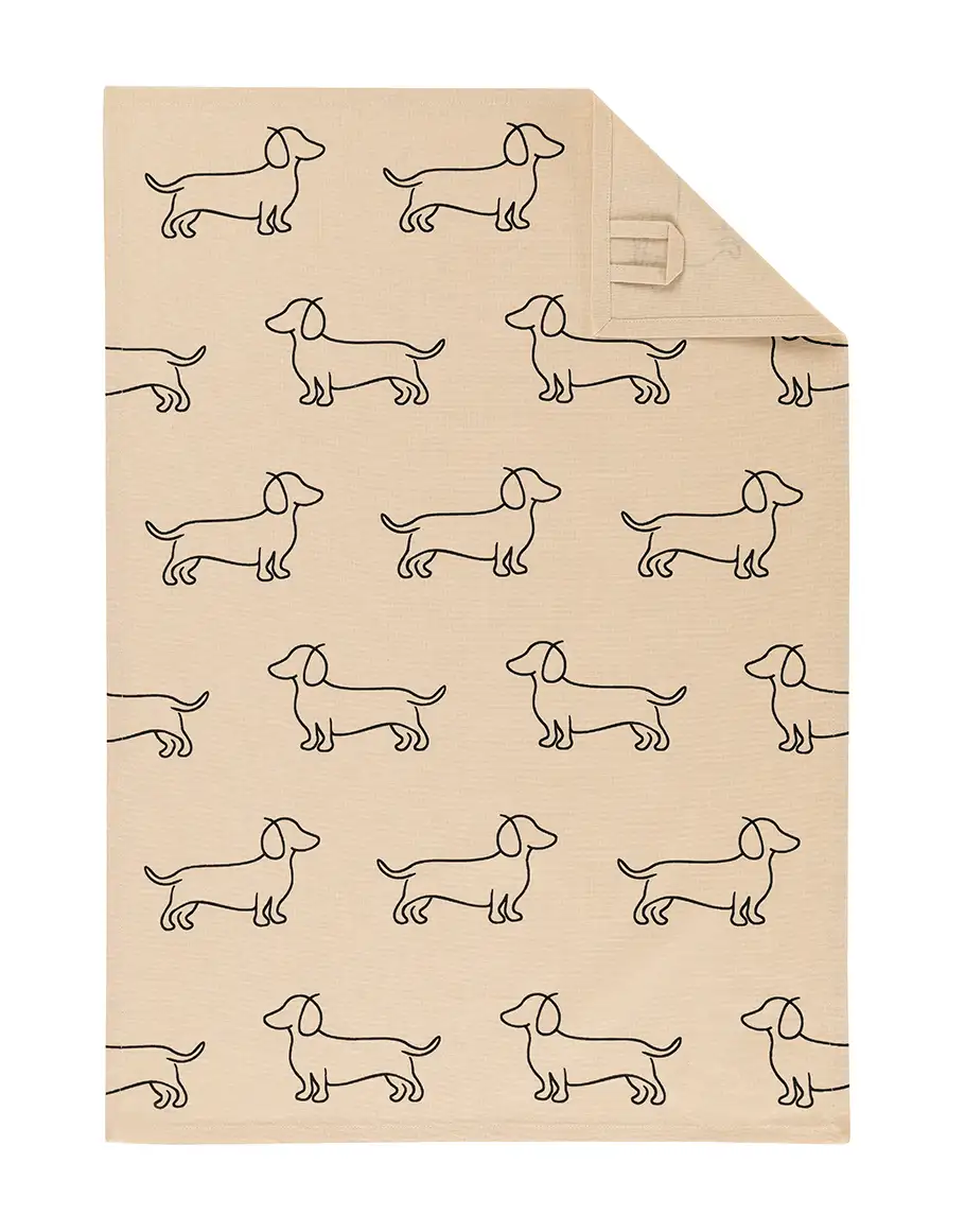 Cawö theedoek We Love Dogs 6246 beige-zwart 50x70cm
