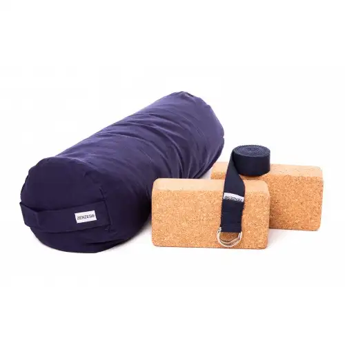 ZENZES® Pro Eco bolster met yogariem en 2 yogablokken - donkerblauw