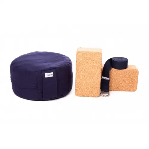 ZENZES® Pro Eco meditatiekussen met yogariem en 2 yogablokken - donkerblauw