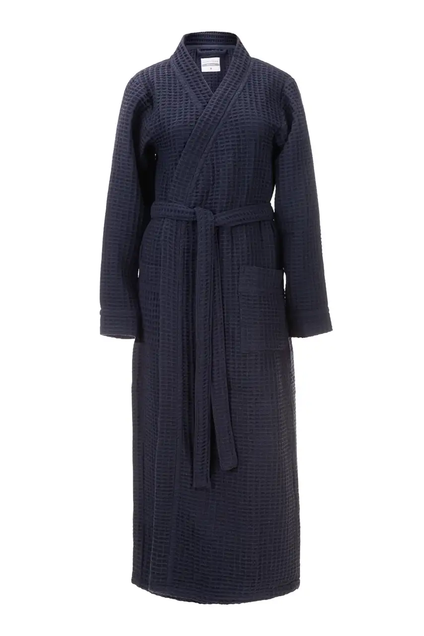 Heckett Lane Badjas wafel navy blue - gerecycled katoen - S