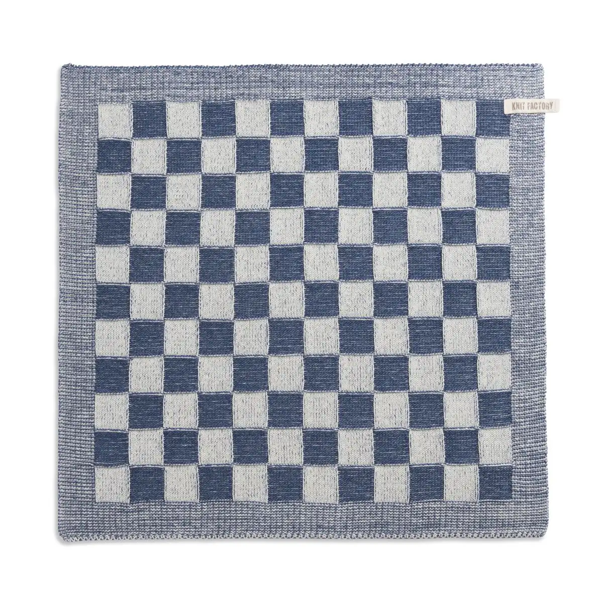 Knit Factory keukendoek Block ecru-jeans
