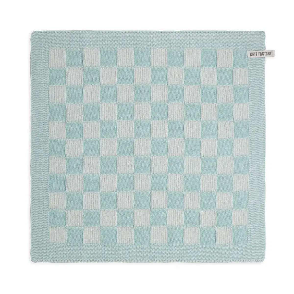 Knit Factory keukendoek Block ecru-mint