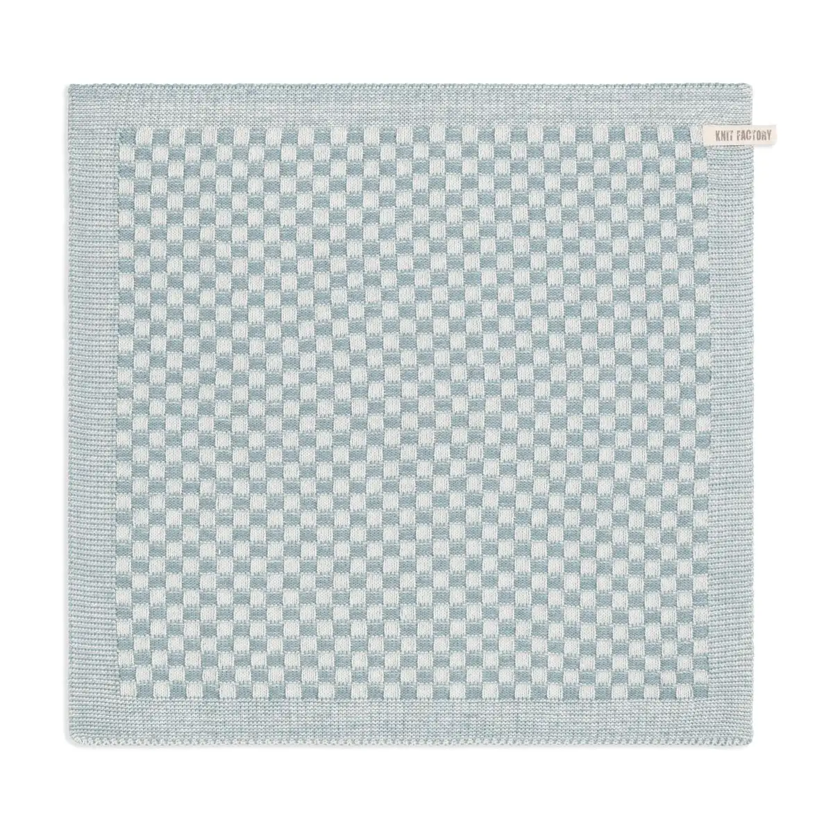 Knit Factory keukendoek Cubes ecru-stone green