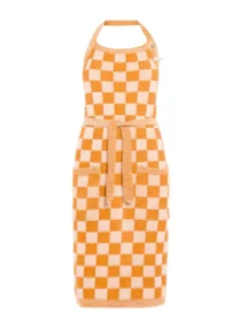 Knit Factory keukenschort Block ecru-orange