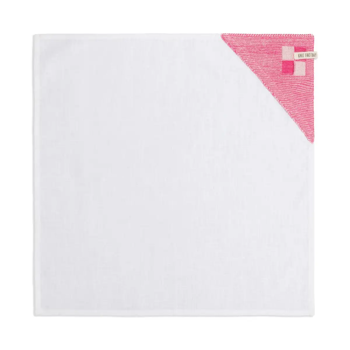 Knit Factory theedoek Block ecru-fuchsia