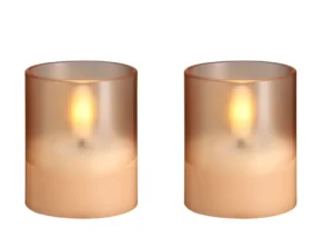 Moods & More led-kaars Hurricane Glass 47 x 57 mm 2-pack champagne