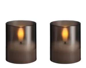 Moods & More led-kaars Hurricane Glass 47 x 57 mm 2-pack charcoal