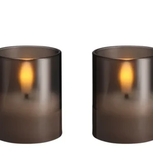 Moods & More led-kaars Hurricane Glass 47 x 57 mm 2-pack charcoal