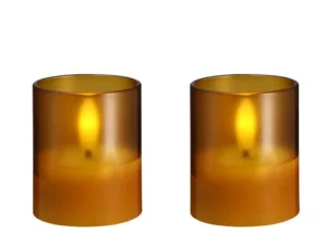 Moods & More led-kaars Hurricane Glass 47 x 57 mm 2-pack honey