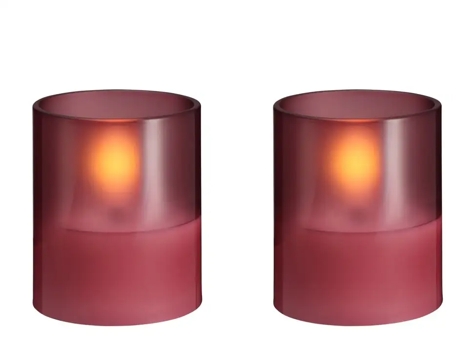 Moods & More led-kaars Hurricane Glass 47 x 57 mm 2-pack vintage rose