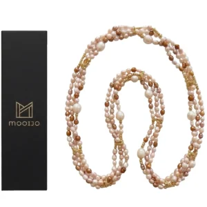 Mooijo parel ketting Earthy Elements braun 180cm