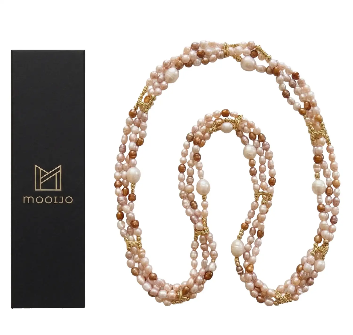 Mooijo parel ketting Earthy Elements braun 180cm