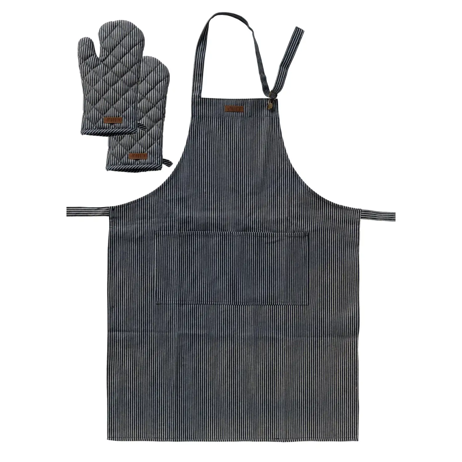 Textino keukenschort Robert set met ovenwanten denim blauw