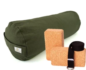 ZENZES® Pro Eco bolster met yogariem en 2 yogablokken - olijfgroen