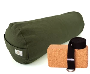 ZENZES® Pro Eco bolster met yogariem en yogablok - olijfgroen