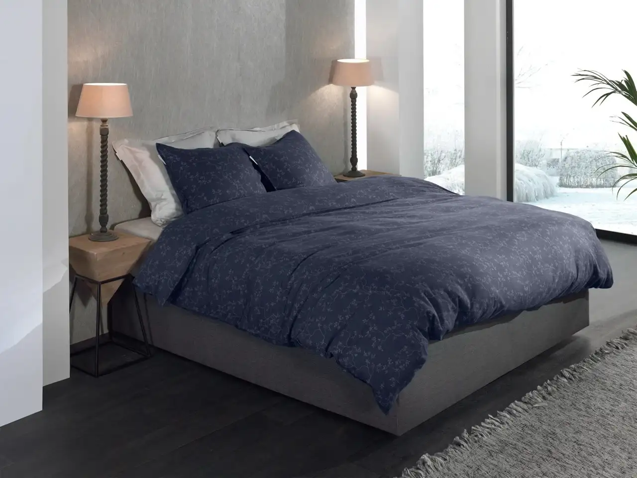 Heckett Lane flanellen dekbedovertrek Alloro dark blue