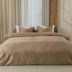 Kayori Egyptisch-katoensatijn dekbedovertrek Esra 400TC taupe - 2-persoons 200x200/220cm + 2 slopen