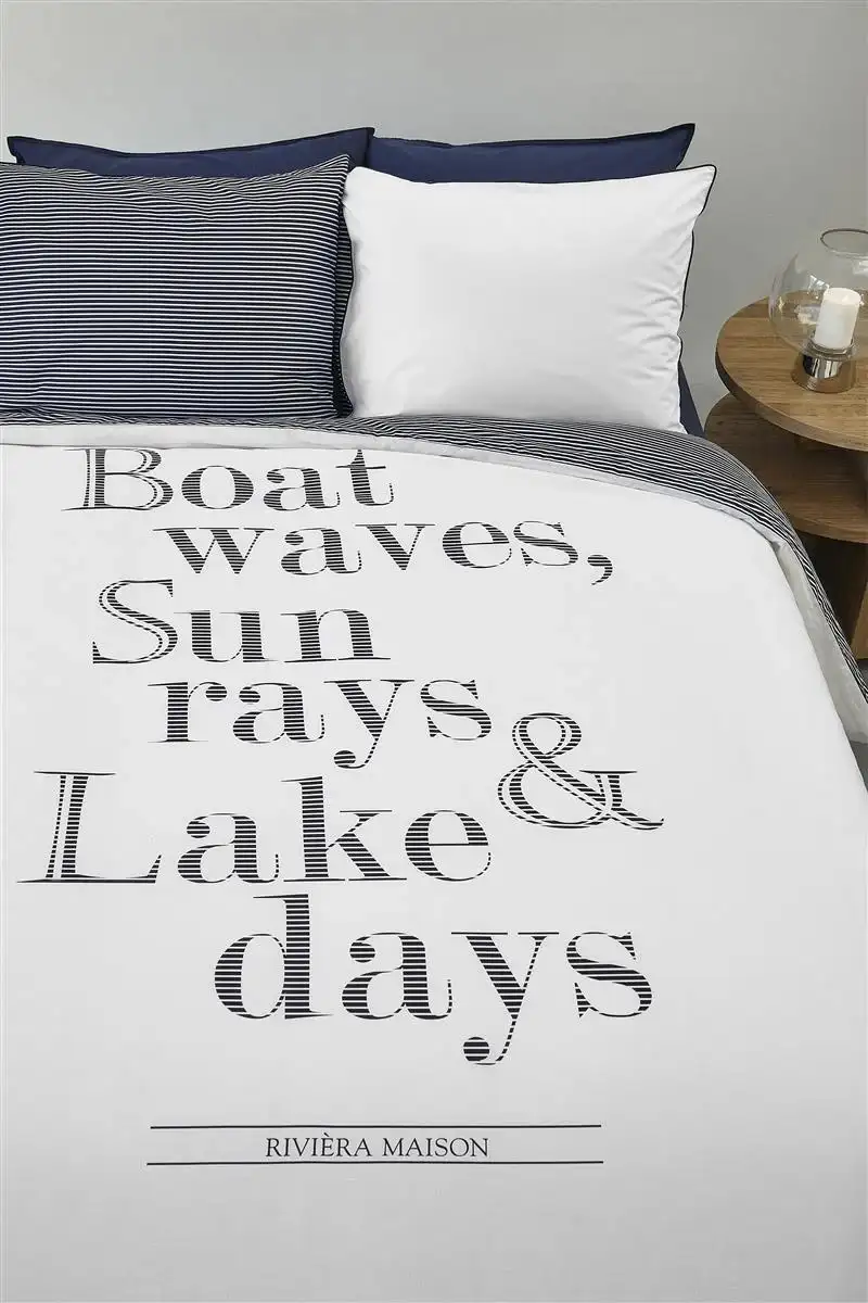 Riviera Maison dekbedovertrek Lake Days navy 240x200/220 - lits-jumeaux 240x200/220 + 2 slopen