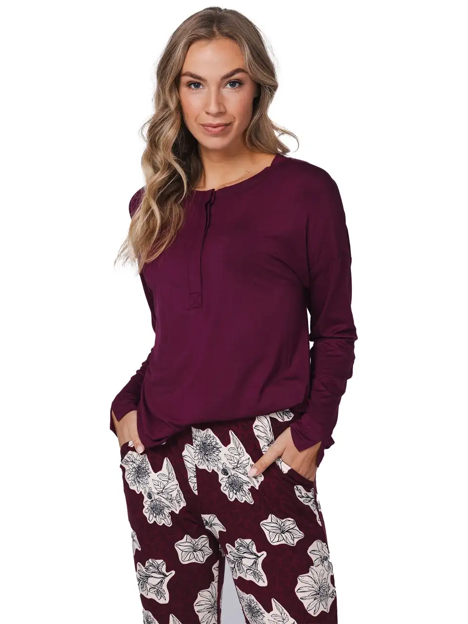 Pastunette dames pyjama 121252-210-2 dark red - Afbeelding 4