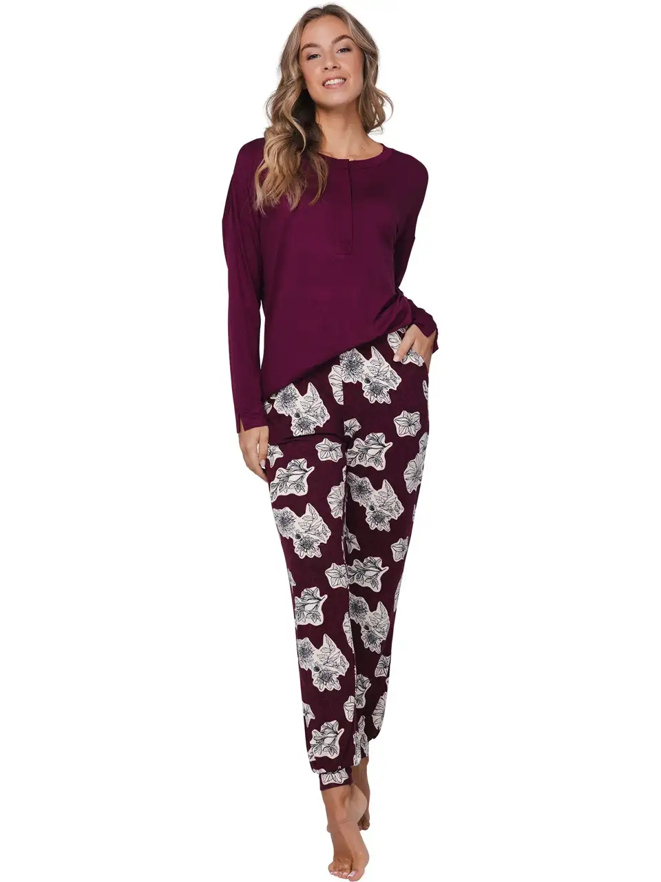 Pastunette dames pyjama 121252-210-2 dark red - Afbeelding 5
