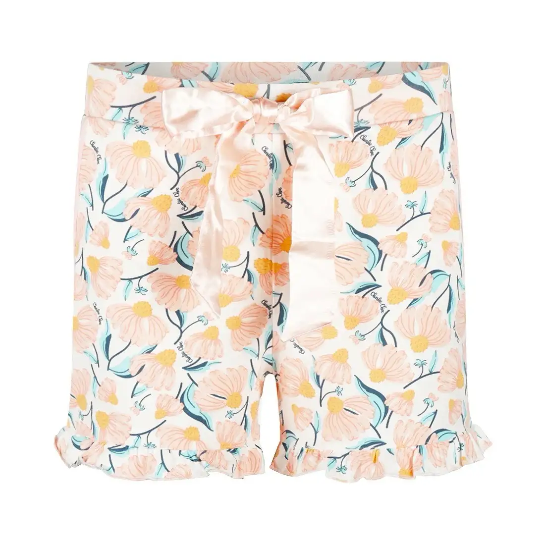 Charlie Choe pyjama short Ruffle Bloemen licht peach