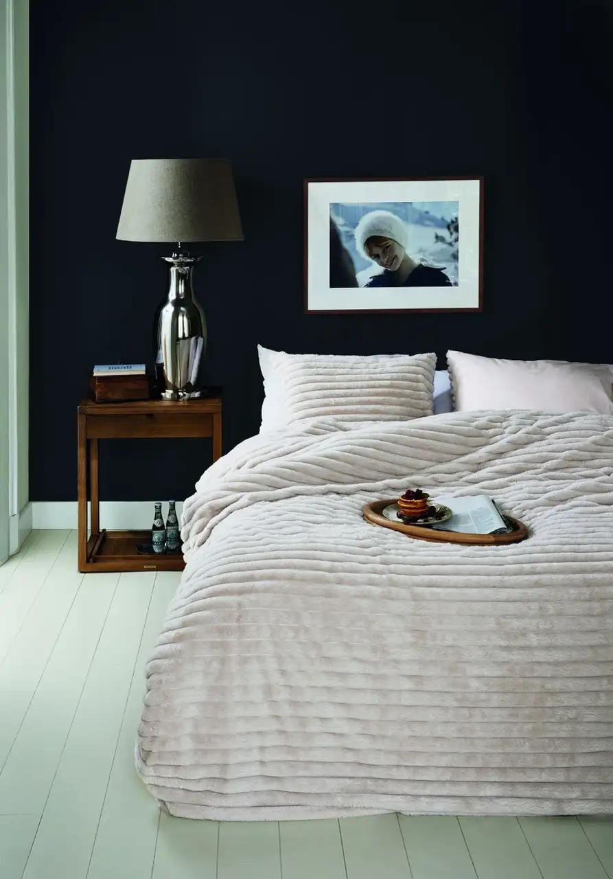 Riviera Maison dekbedovertrek Furry Stripes fake-fur offwhite