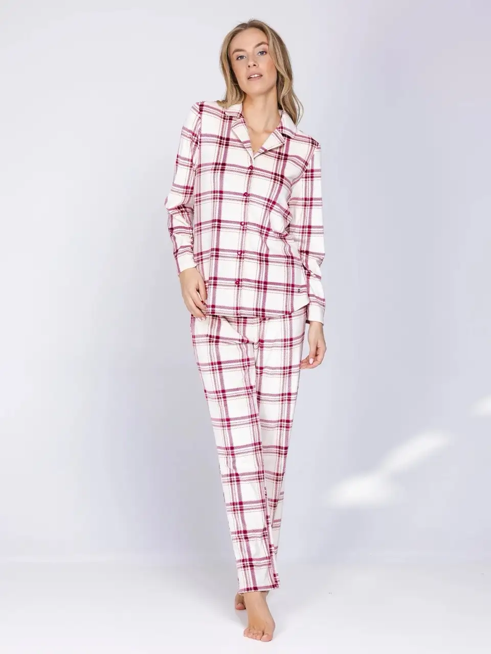 Pastunette dames pyjama Alpine Creme 121262-102-2 dark red - Afbeelding 3