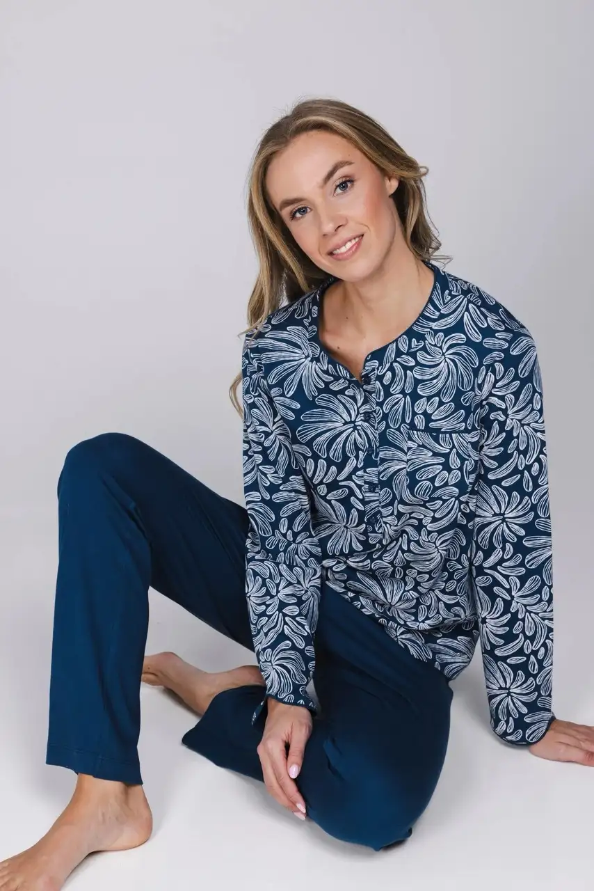 Pastunette dames pyjama Nordic Bloom 121262-154-1 dark blue - Afbeelding 4