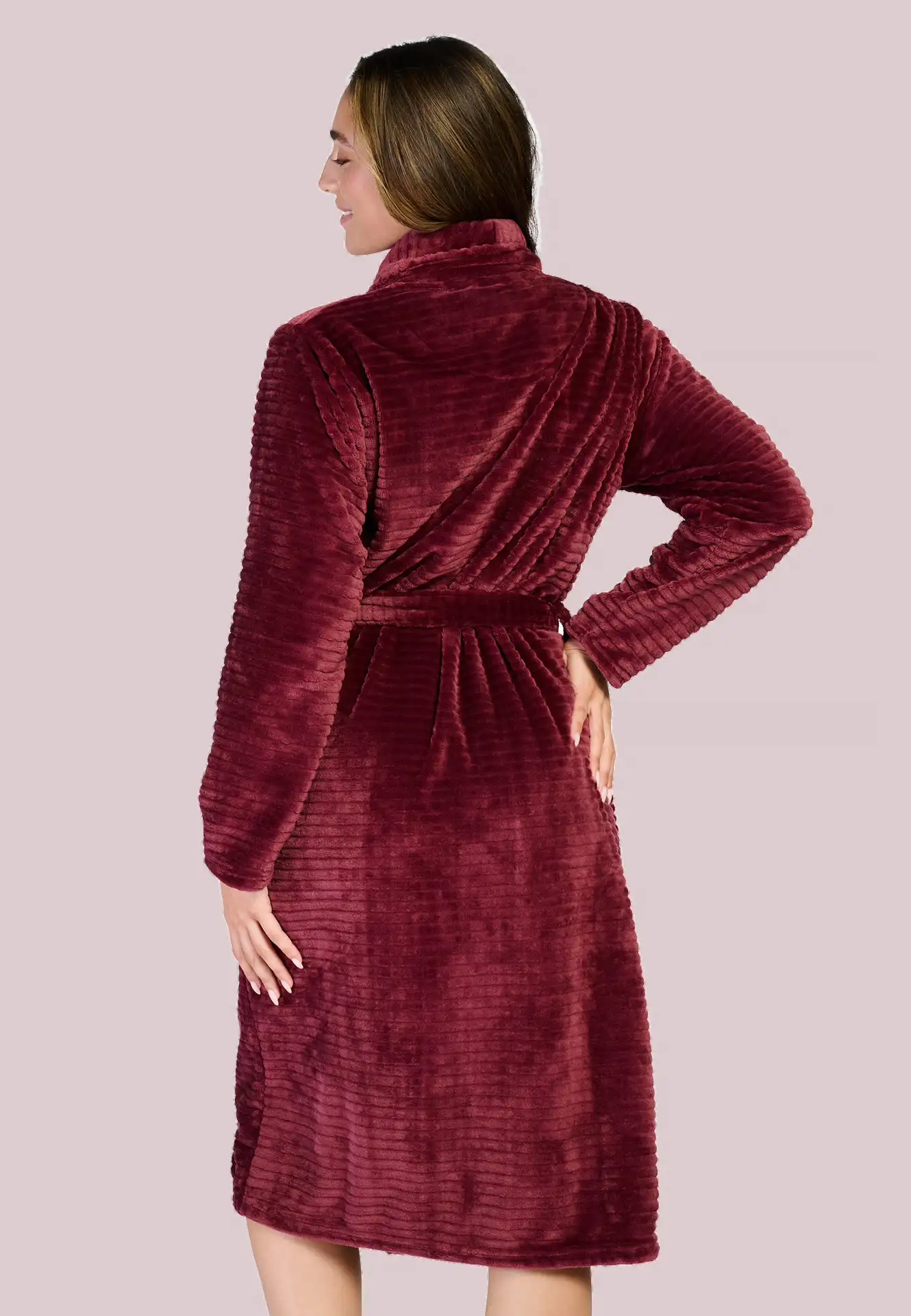 Ten Cate Comfort Wear badjas Stripe cherry burgundy - Afbeelding 3