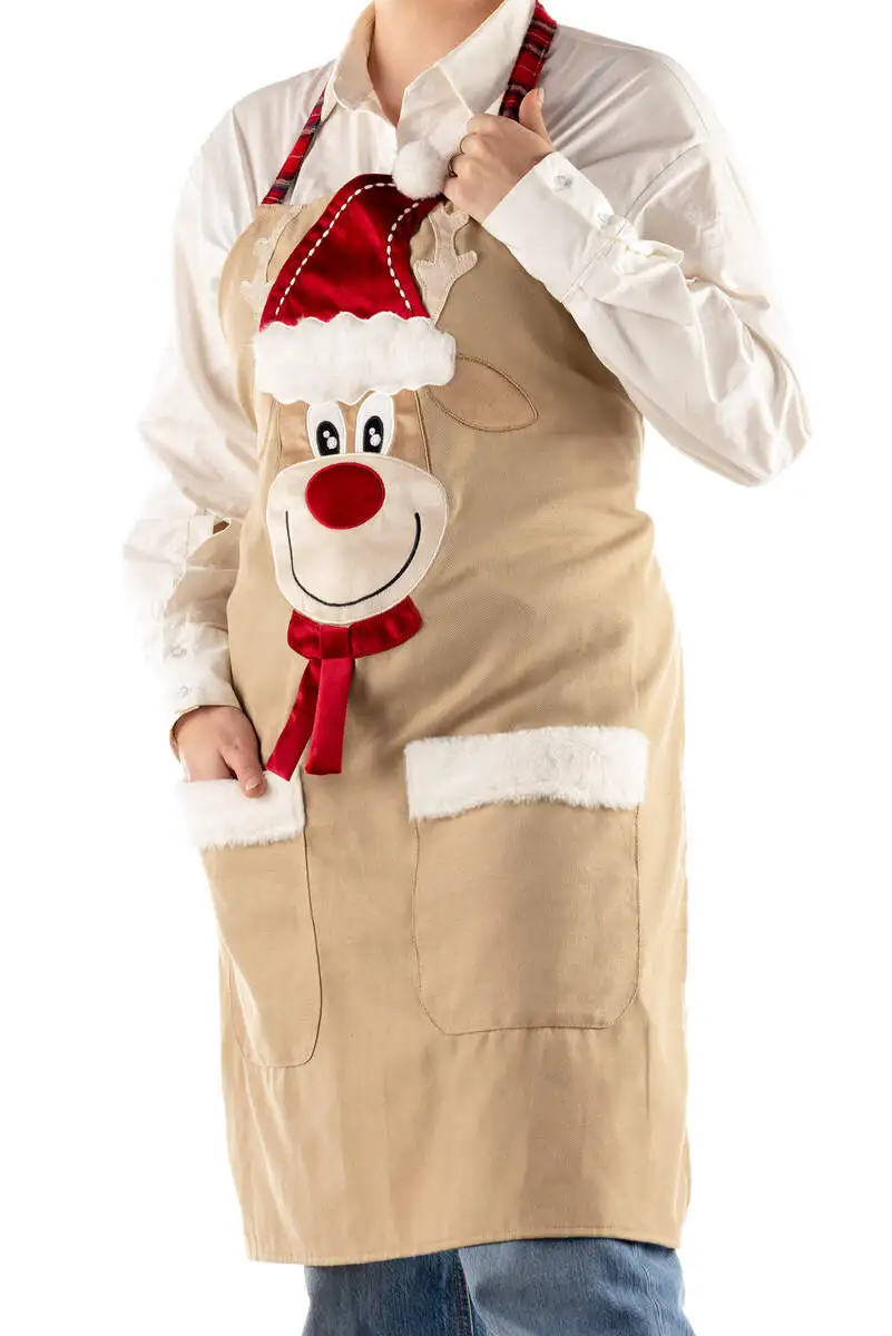 Kerst keukenschort Rudolph Chef 68x85cm tobacco brown - Afbeelding 2